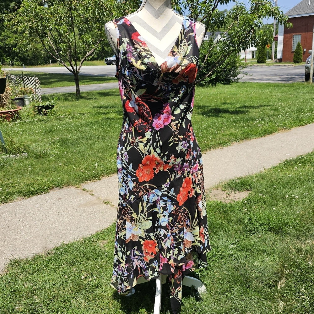 Connected Apparel Black Floral High Low Dress